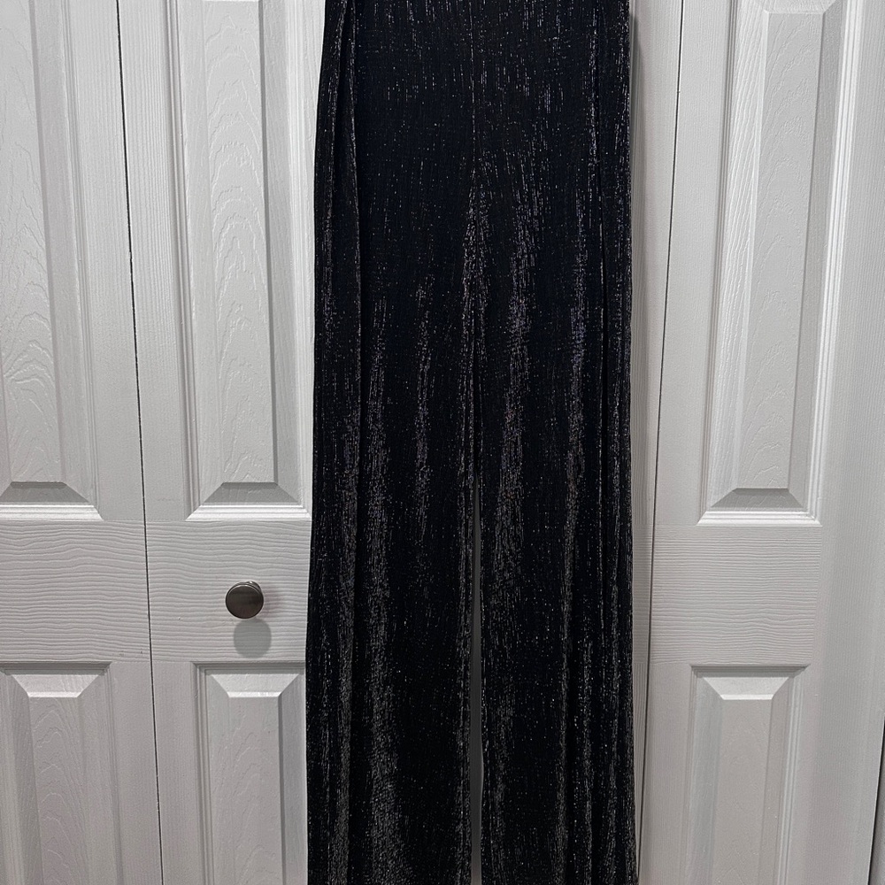 S. Levine black metallic wide leg dress pants M